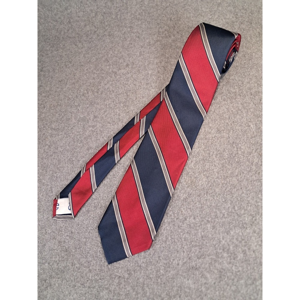 Vintage 70s-80s Bill Blass Repp Silk Tie Striped/Red, Blue & Silver 57"x 3"